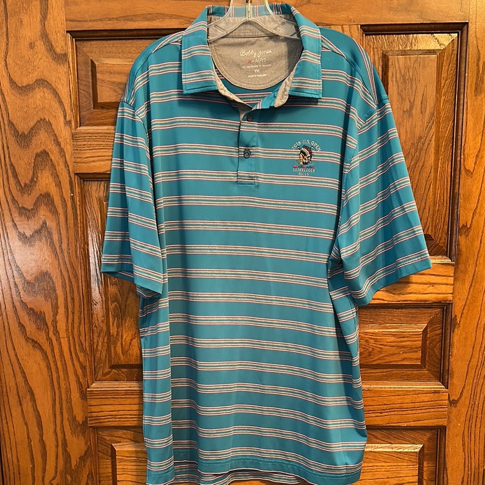 Bobby Jones Blue and Gray Polo Shirt Striped Design